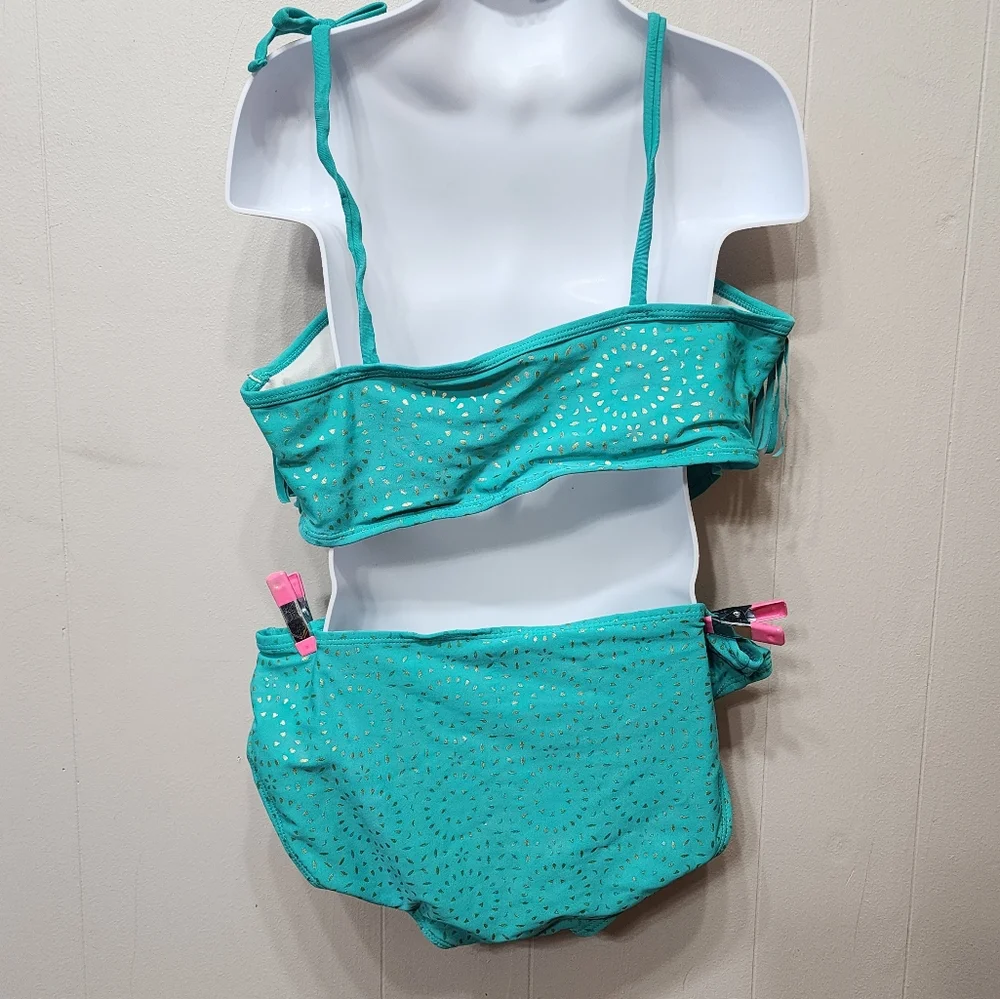 Clarabella Turquoise Bikini Teal Fringe Tankini Swim Beach‎ C368 C382